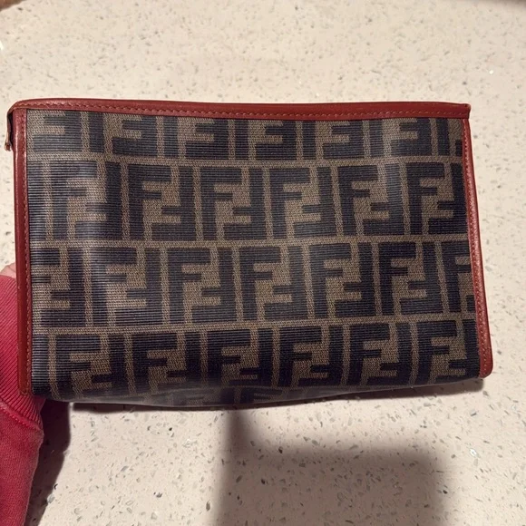 Vintage Fendi Zucca leather and canvas Monogram Brown and Black makeup case - Picture 3 of 9